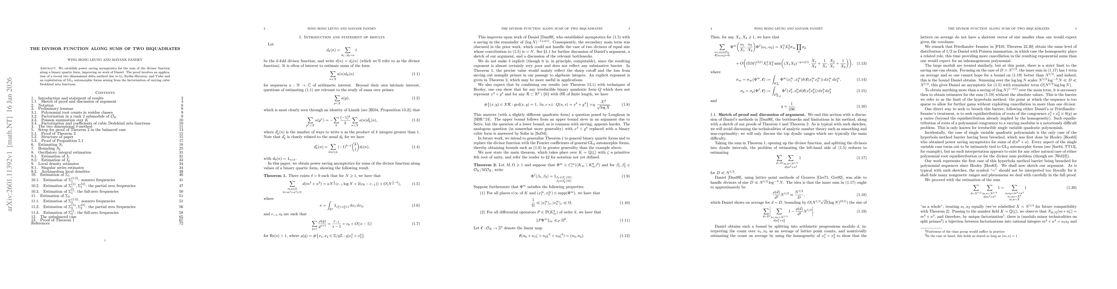 Thumbnail for The divisor function along sums of two biquadrates