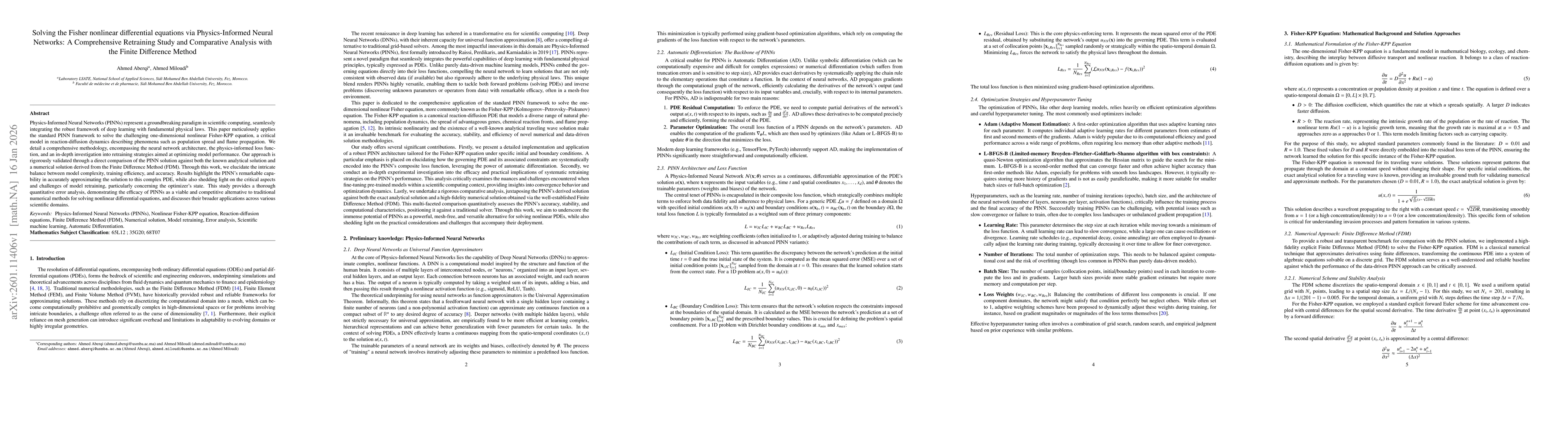 Thumbnail for Solving the Fisher nonlinear differential equations via Physics-Informed Neural Networks: A Comprehensive Retraining Study and Comparative Analysis with the Finite Difference Method