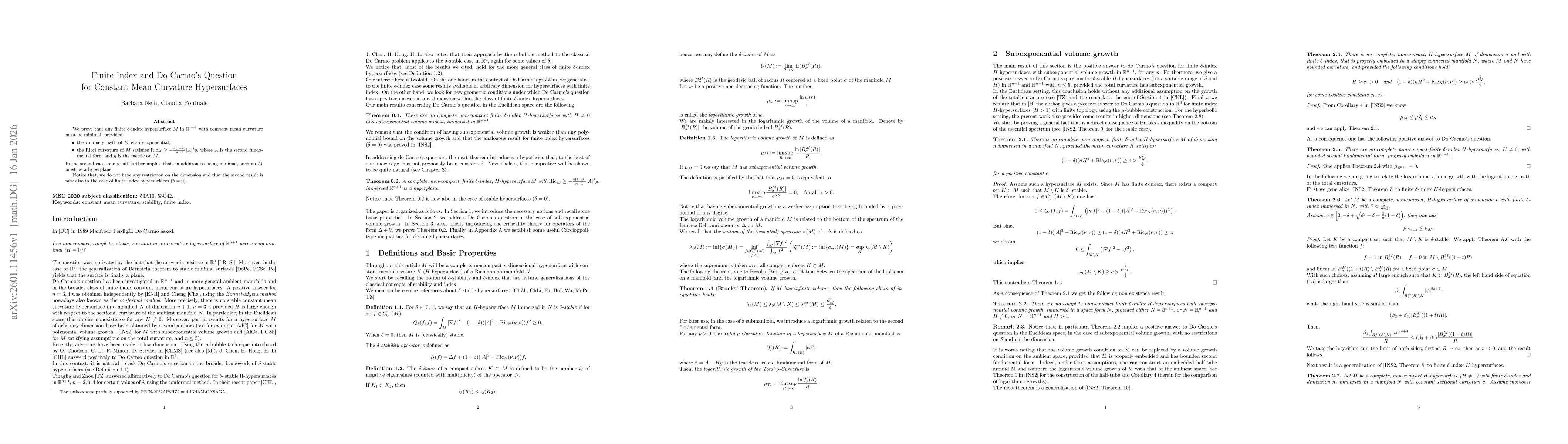 Thumbnail for Finite Index and Do Carmo Question for Constant Mean Curvature Hypersurfaces