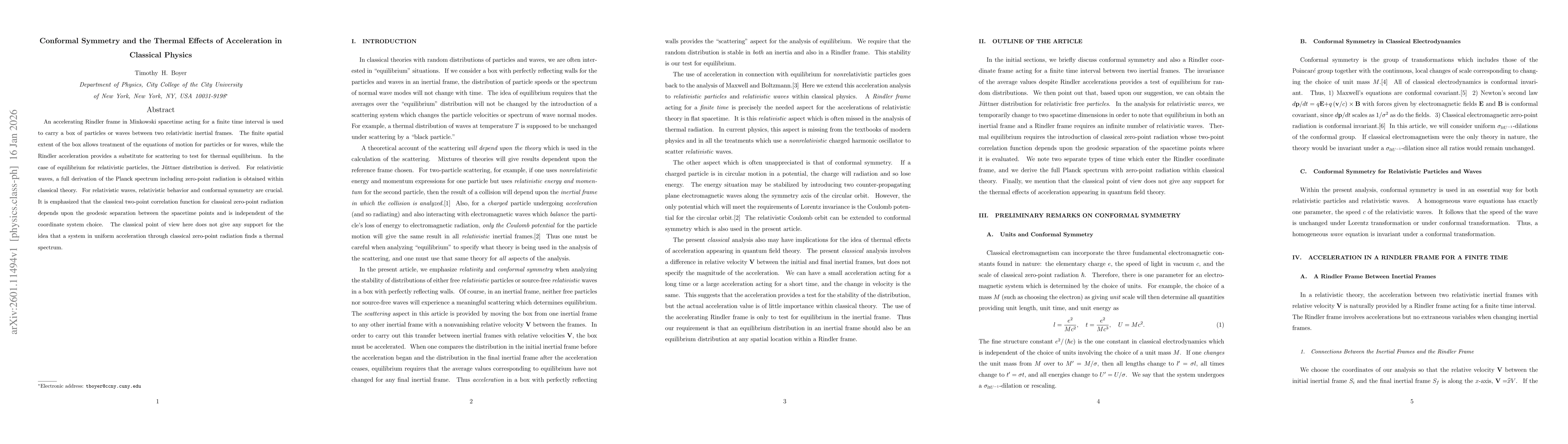 Thumbnail for Conformal Symmetry and the Thermal Effects of Acceleration in Classical Physic