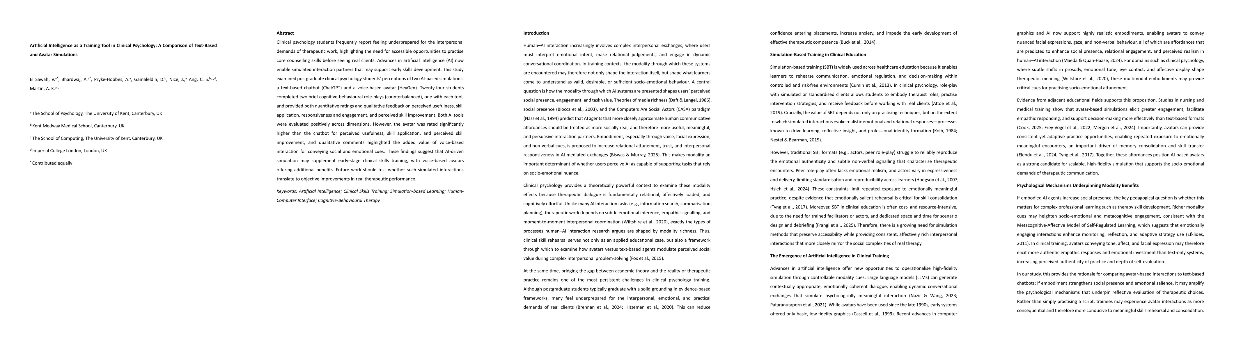 Thumbnail for Artificial Intelligence as a Training Tool in Clinical Psychology: A Comparison of Text-Based and Avatar Simulations