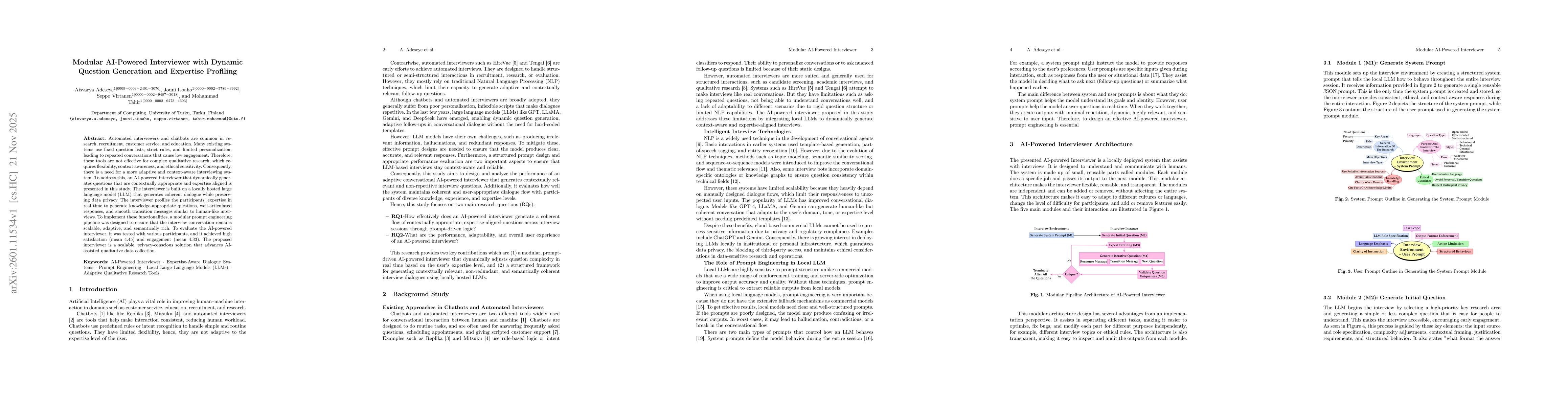 Thumbnail for Modular AI-Powered Interviewer with Dynamic Question Generation and Expertise Profiling