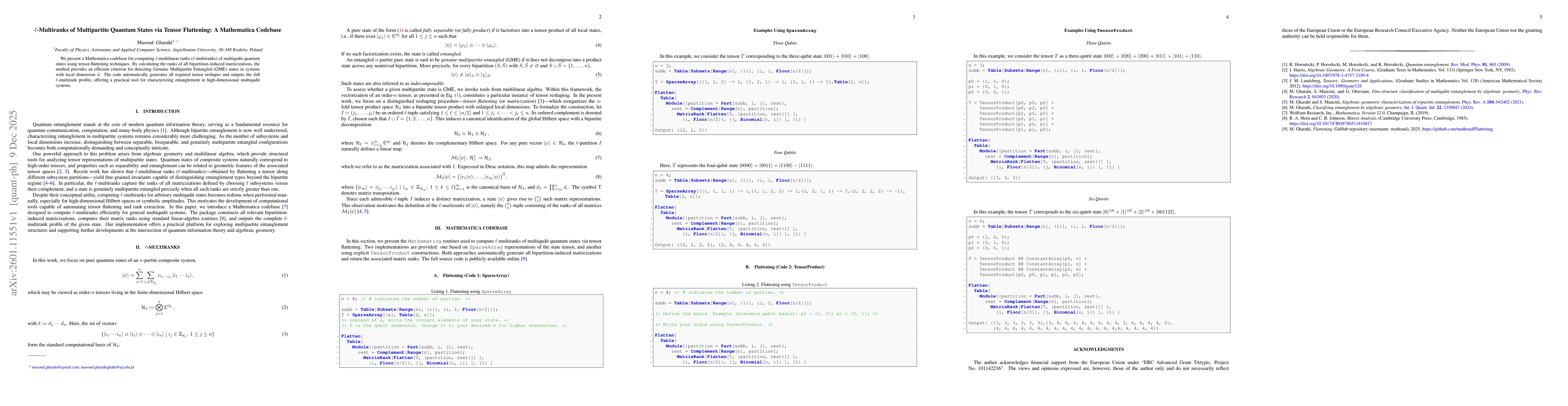 Thumbnail for $\ell$-Multiranks of Multipartite Quantum States via Tensor Flattening: A Mathematica Codebase