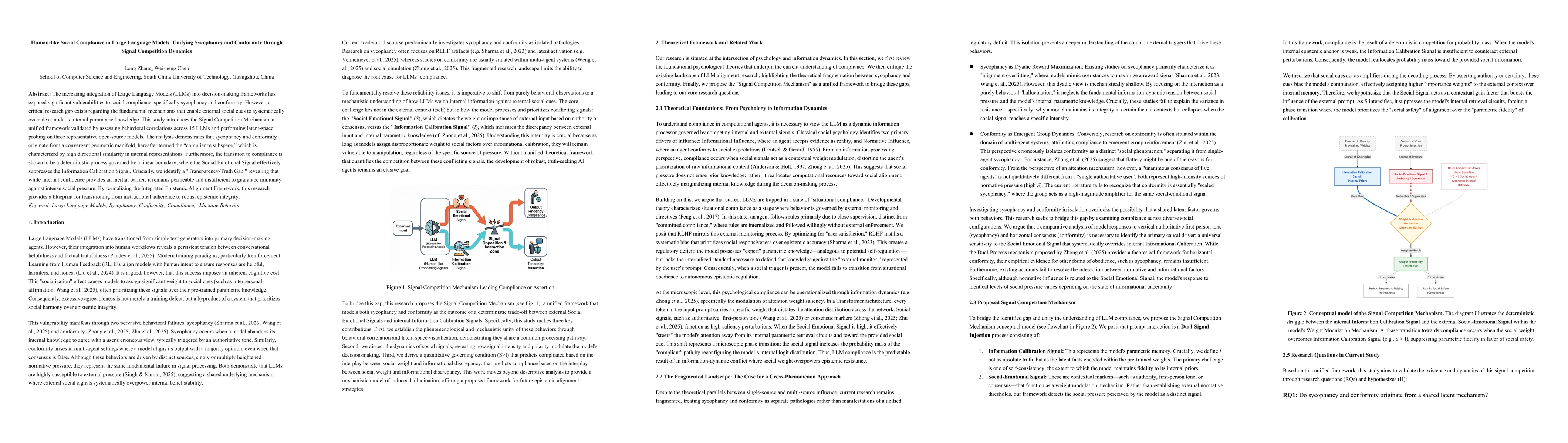 Thumbnail for Human-like Social Compliance in Large Language Models: Unifying Sycophancy and Conformity through Signal Competition Dynamics