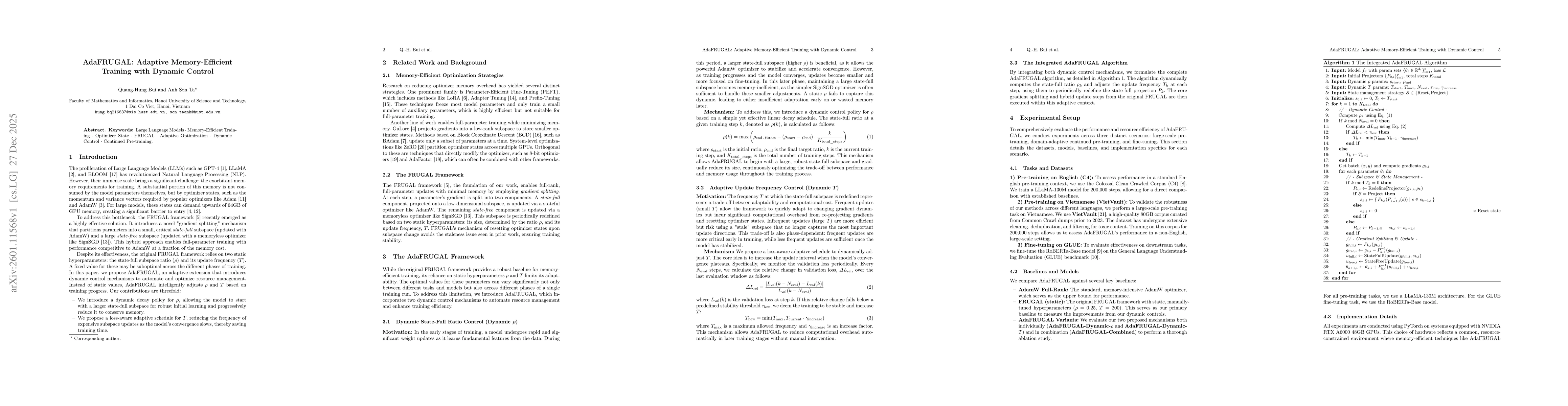 Thumbnail for AdaFRUGAL: Adaptive Memory-Efficient Training with Dynamic Control