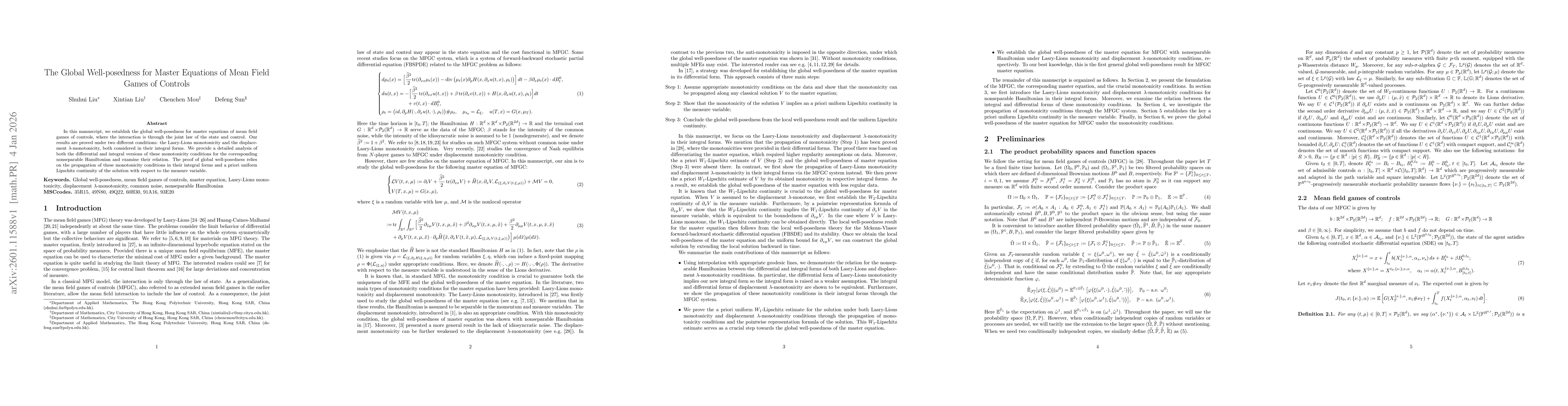 Thumbnail for The global well-posedness for master equations of mean field games of controls