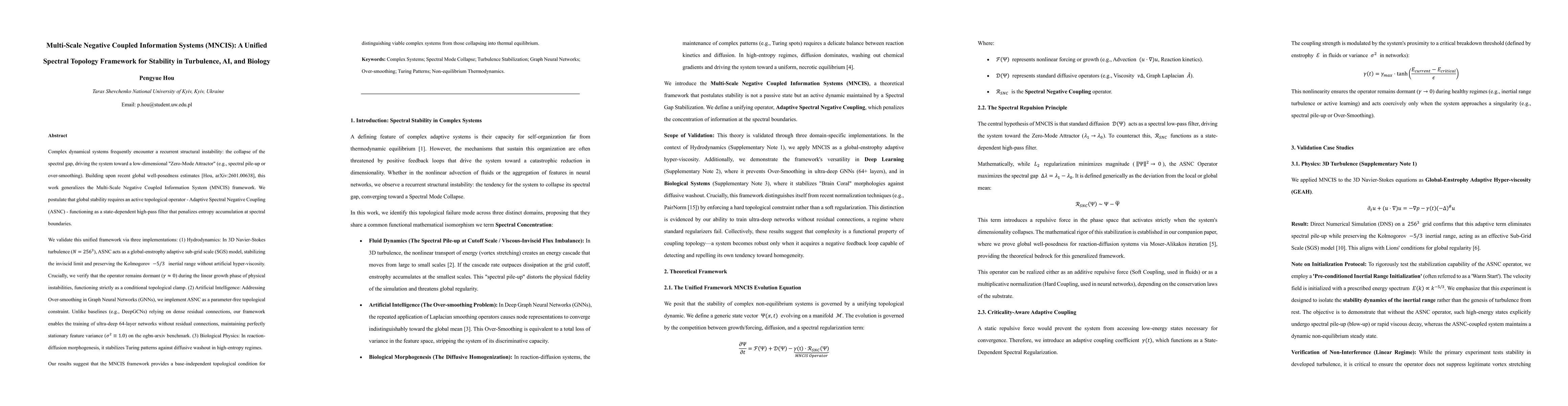 Thumbnail for Multi-Scale Negative Coupled Information Systems (MNCIS): A Unified Spectral Topology Framework for Stability in Turbulence, AI, and Biology