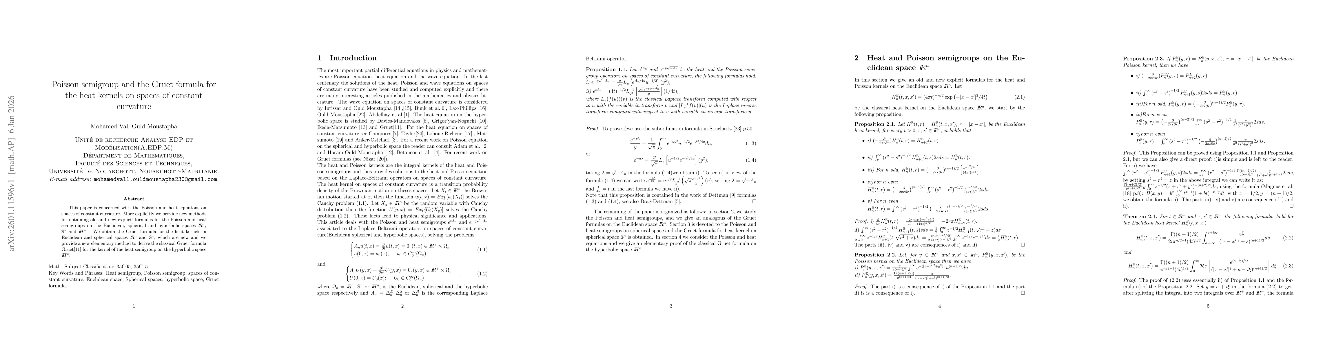 Thumbnail for Poisson semigroup and the Gruet formula for the heat kernels on spaces of constant curvature