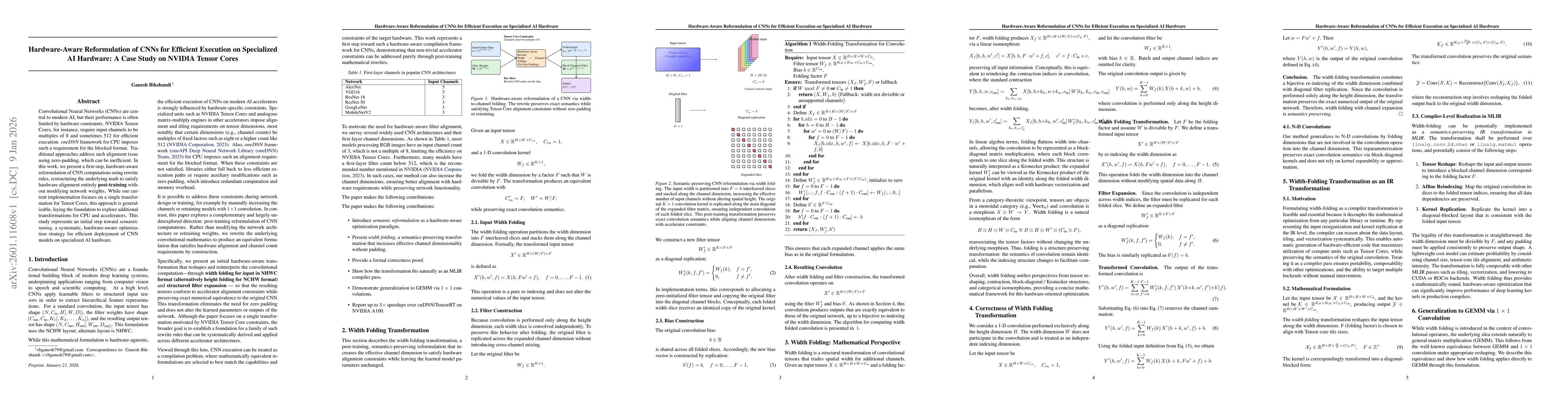 Thumbnail for Hardware-Aware Reformulation of Convolutions for Efficient Execution on Specialized AI Hardware: A Case Study on NVIDIA Tensor Cores