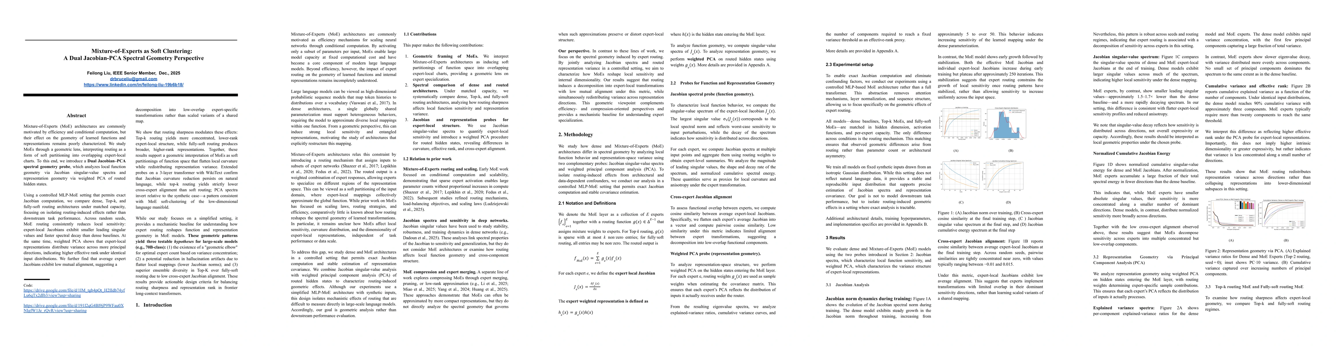 Thumbnail for Mixture-of-Experts as Soft Clustering: A Dual Jacobian-PCA Spectral Geometry Perspective