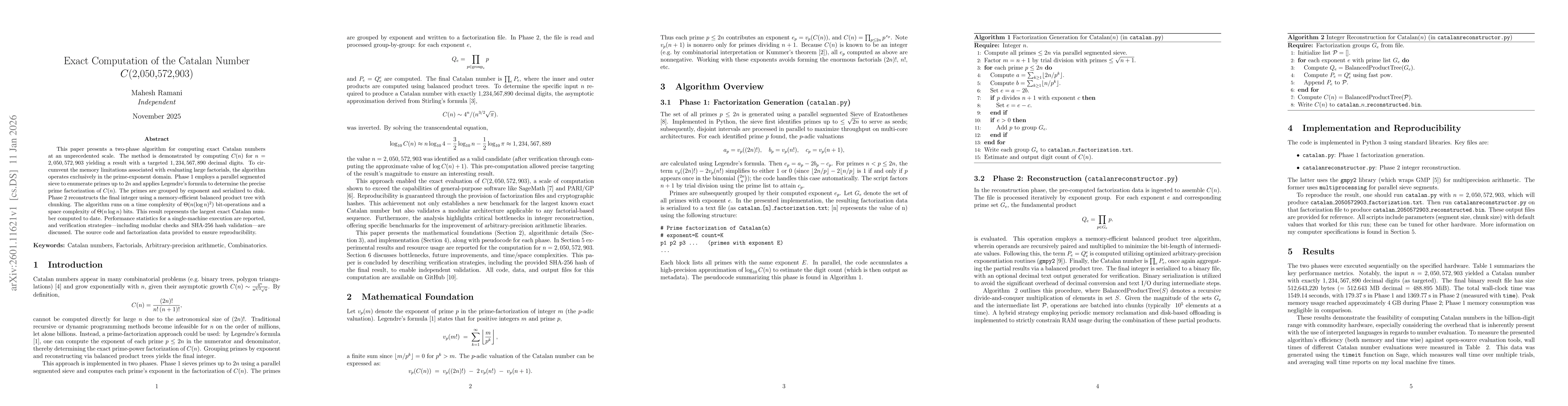 Thumbnail for Exact Computation of the Catalan Number $C(2,050,572,903)$