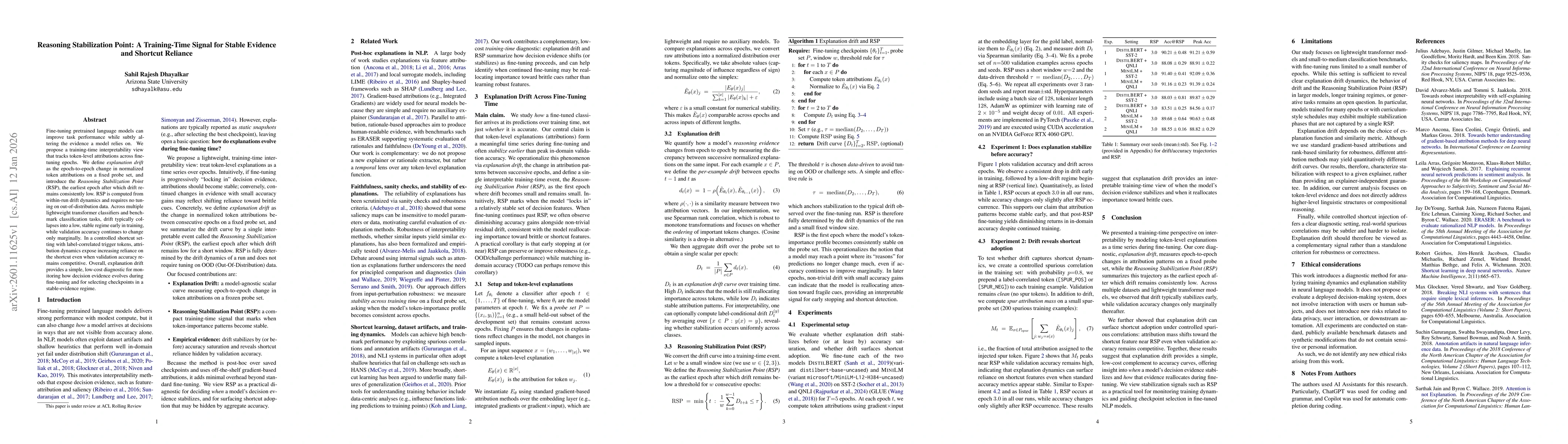 Thumbnail for Reasoning Stabilization Point: A Training-Time Signal for Stable Evidence and Shortcut Reliance