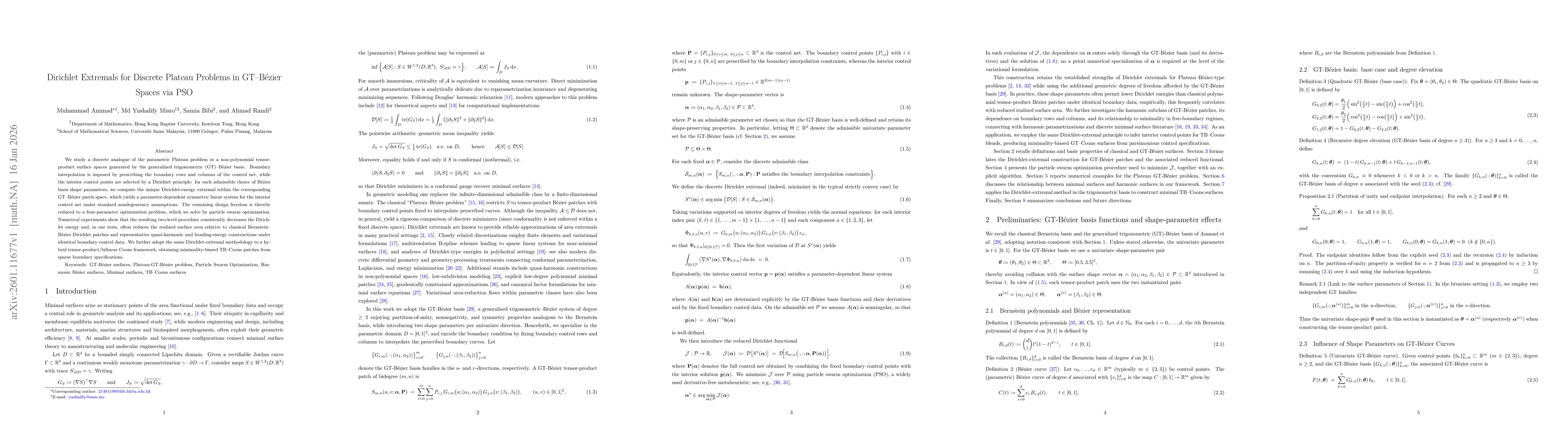 Thumbnail for Dirichlet Extremals for Discrete Plateau Problems in GT-Bezier Spaces via PSO