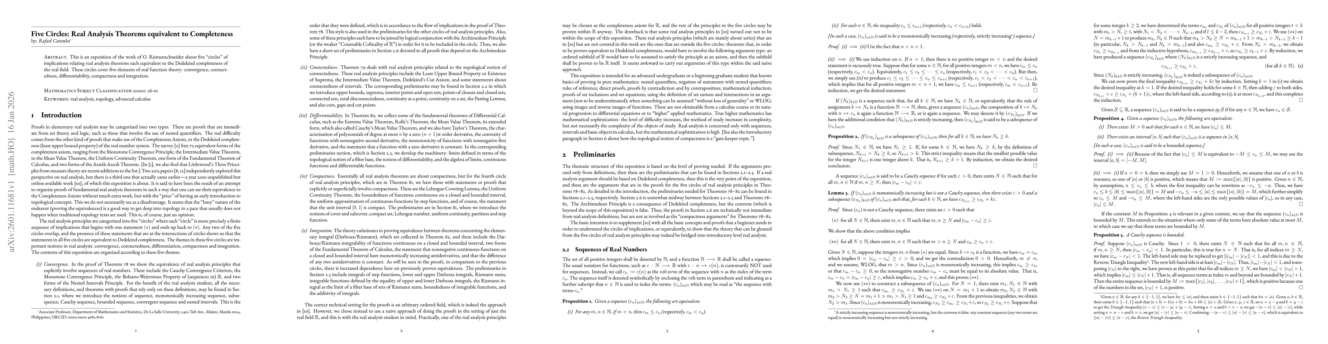 Thumbnail for Five Circles: Real Analysis Theorems equivalent to Completeness