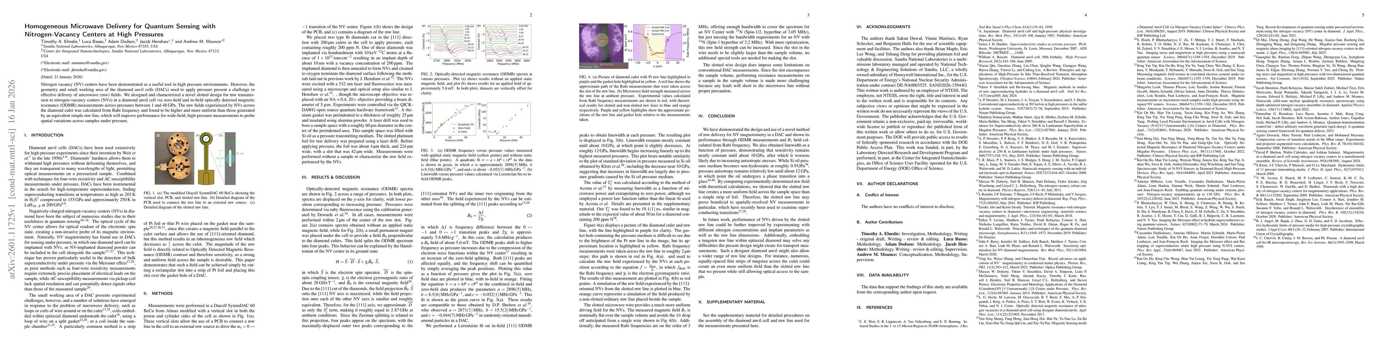 Thumbnail for Homogeneous Microwave Delivery for Quantum Sensing with Nitrogen-Vacancy Centers at High Pressures