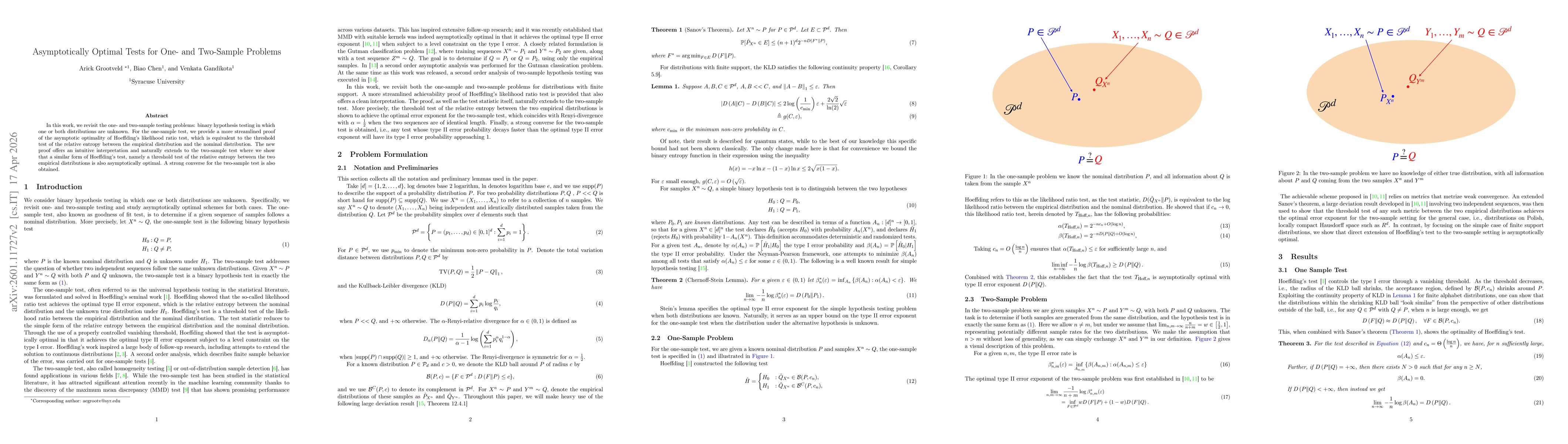 Thumbnail for Asymptotically Optimal Tests for One- and Two-Sample Problems