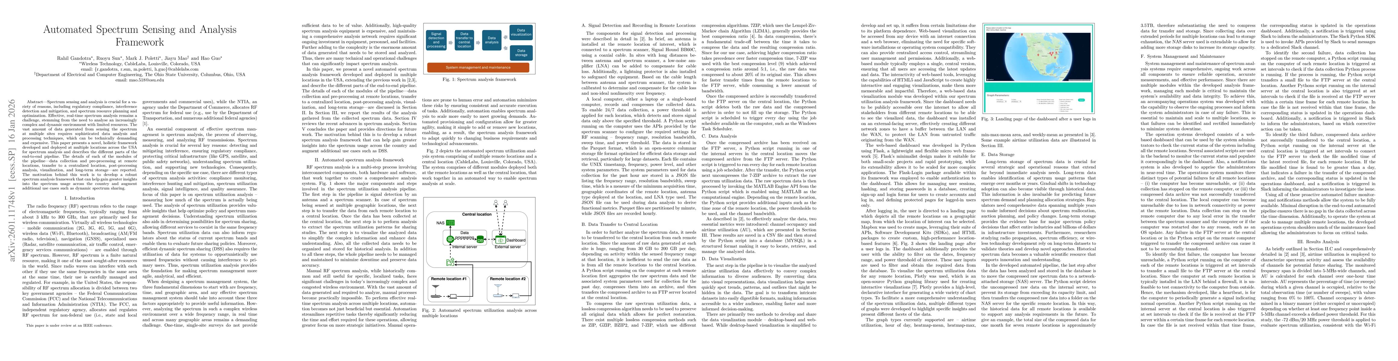 Thumbnail for Automated Spectrum Sensing and Analysis Framework
