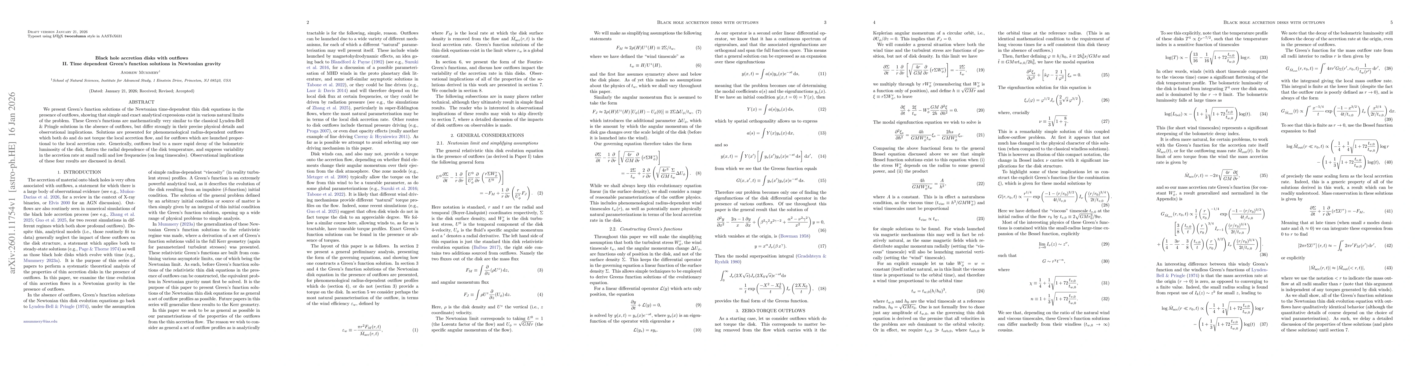 Thumbnail for Black hole accretion disks with outflows II. Time dependent Green's function solutions in Newtonian gravity