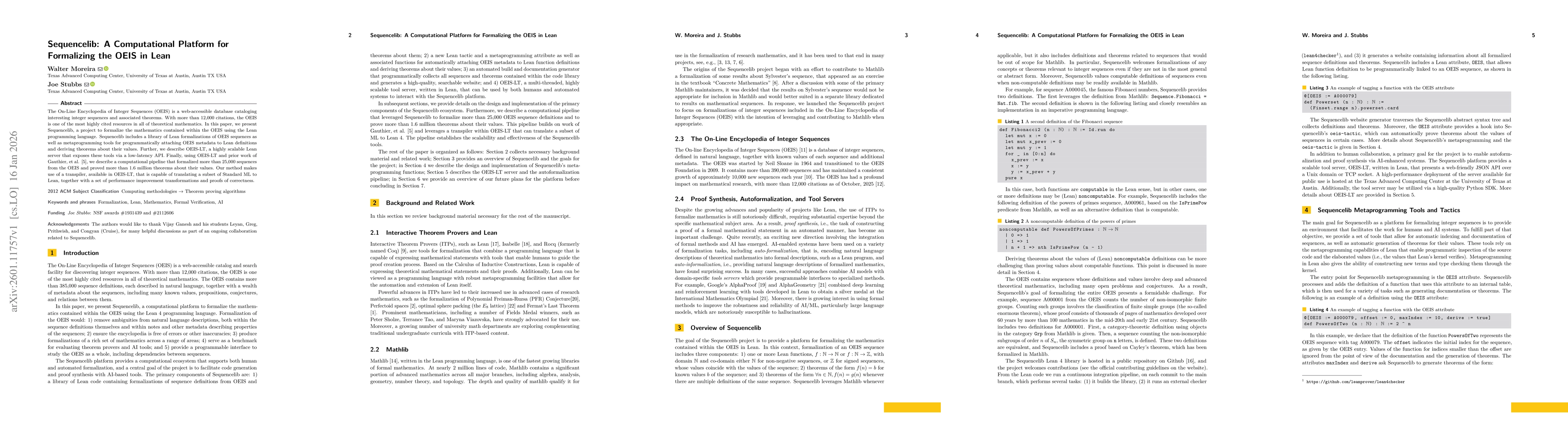Thumbnail for Sequencelib: A Computational Platform for Formalizing the OEIS in Lean