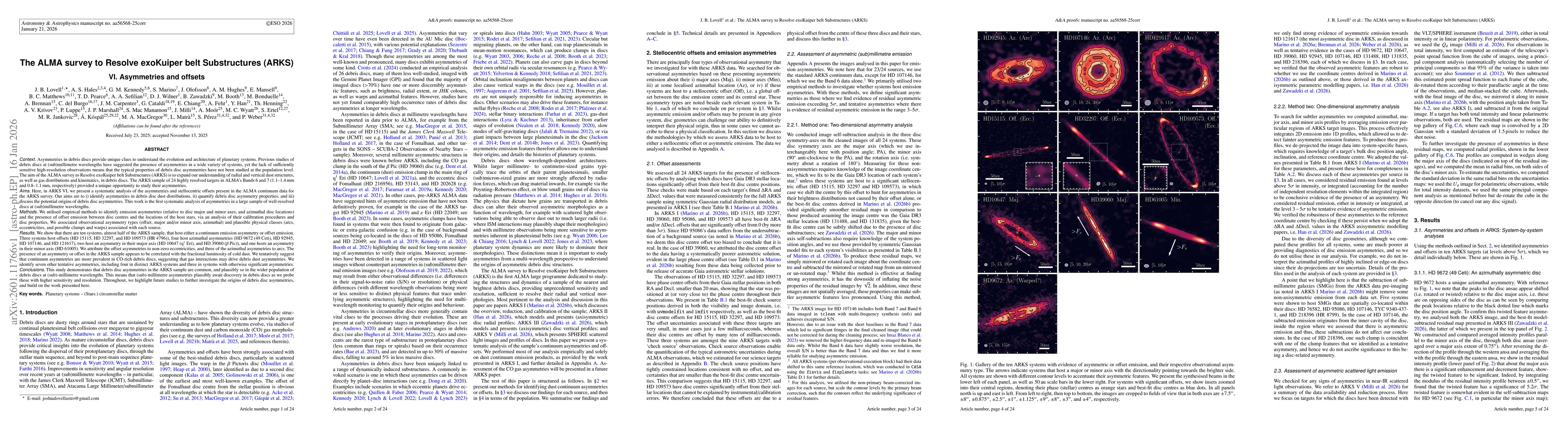 Thumbnail for The ALMA survey to Resolve exoKuiper belt Substructures (ARKS): VI. Asymmetries and offsets
