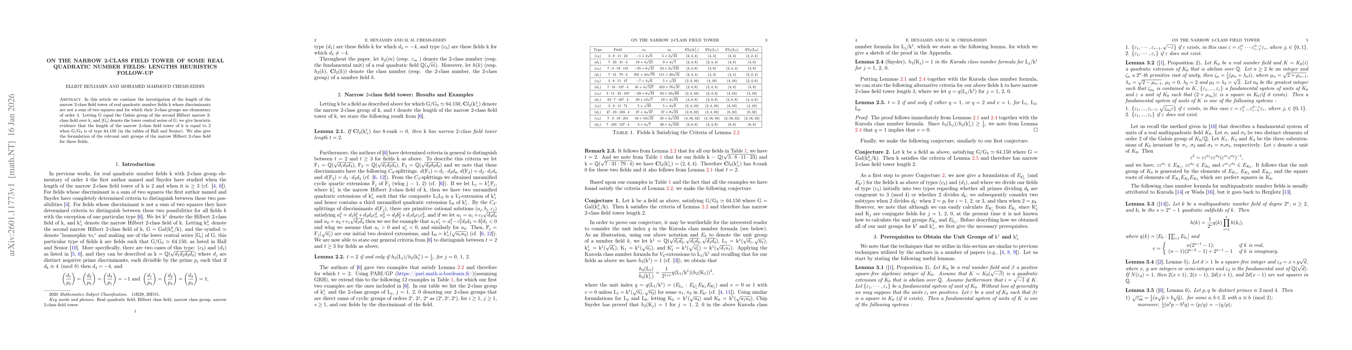 Thumbnail for On the Narrow 2-Class Field Tower of Some Real Quadratic Number Fields: Lengths Heuristics Follow-Up