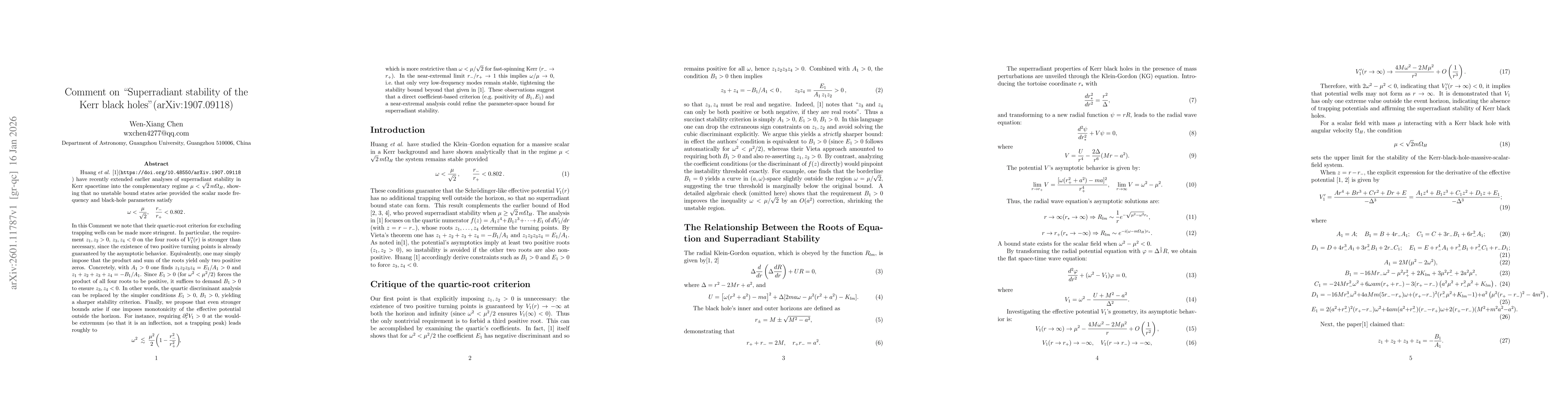 Thumbnail for Comment on "Superradiant stability of the Kerr black holes" (arXiv:1907.09118)