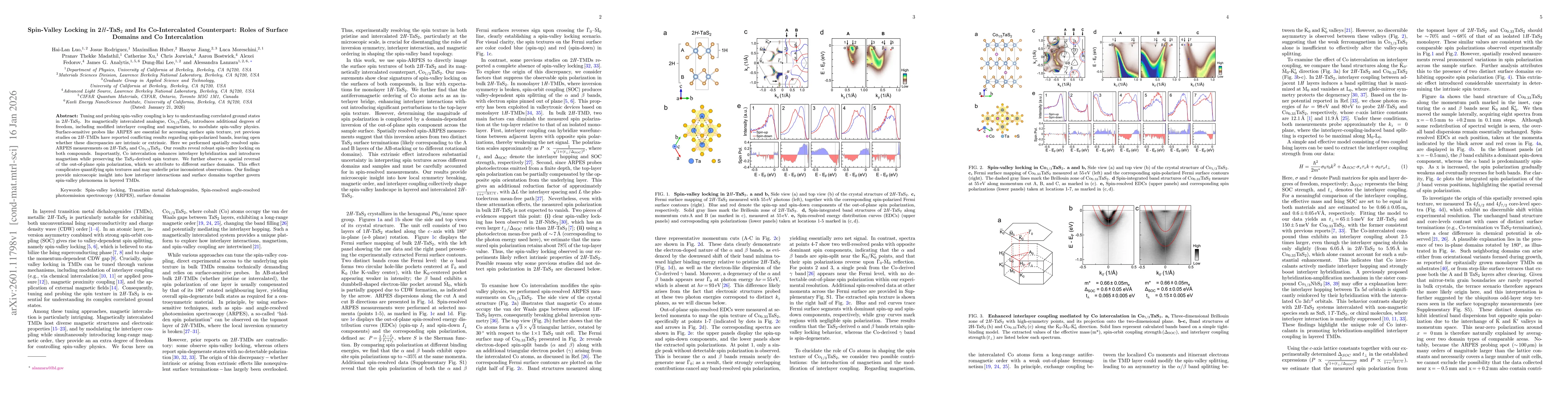 Thumbnail for Spin-Valley Locking in 2H-TaS2 and Its Co-Intercalated Counterpart: Roles of Surface Domains and Co Intercalation