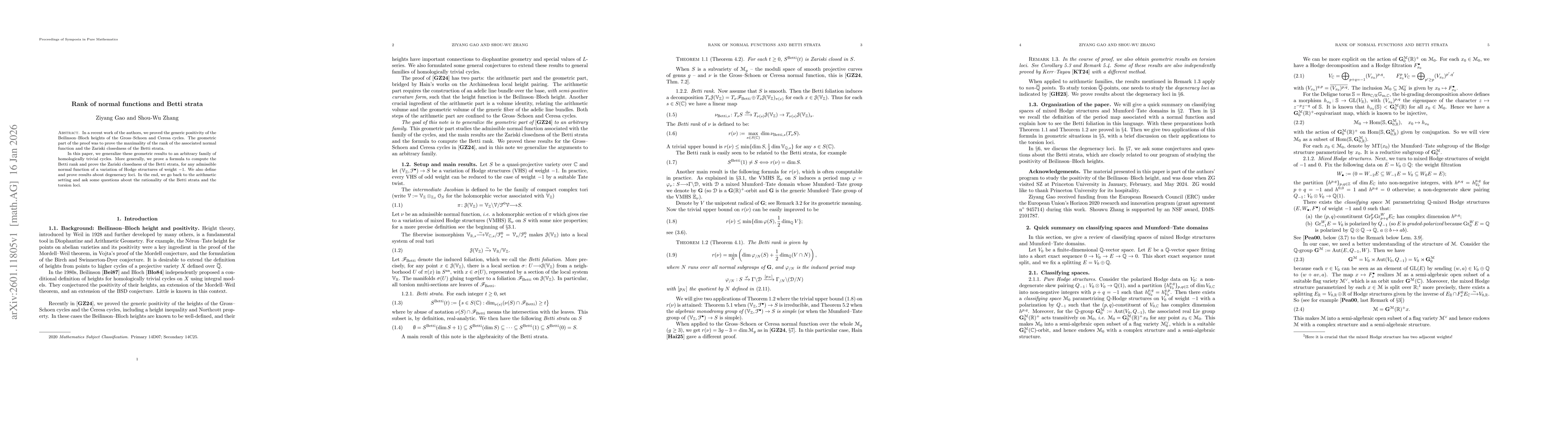 Thumbnail for Rank of normal functions and Betti strata