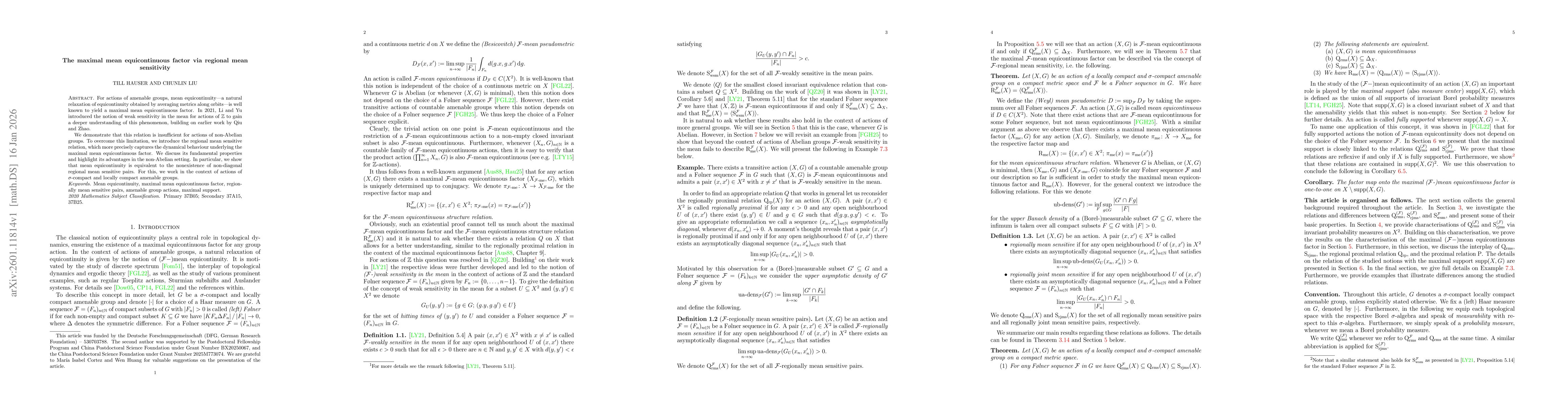 Thumbnail for The maximal mean equicontinuous factor via regional mean sensitivity