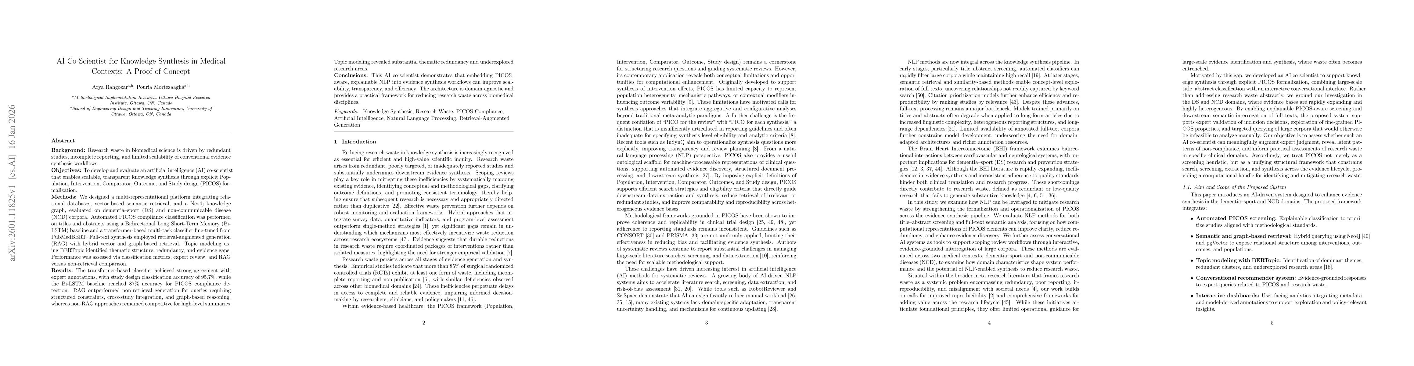 Thumbnail for AI Co-Scientist for Knowledge Synthesis in Medical Contexts: A Proof of Concept