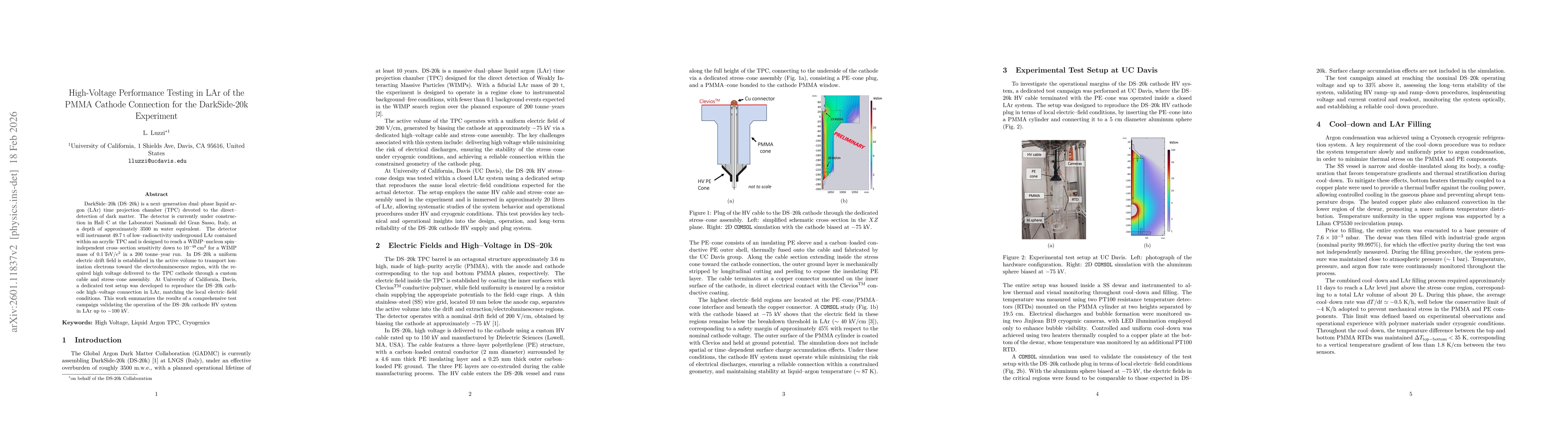 Thumbnail for High-Voltage Performance Testing in LAr of the PMMA Cathode Connection for the DarkSide-20k Experiment