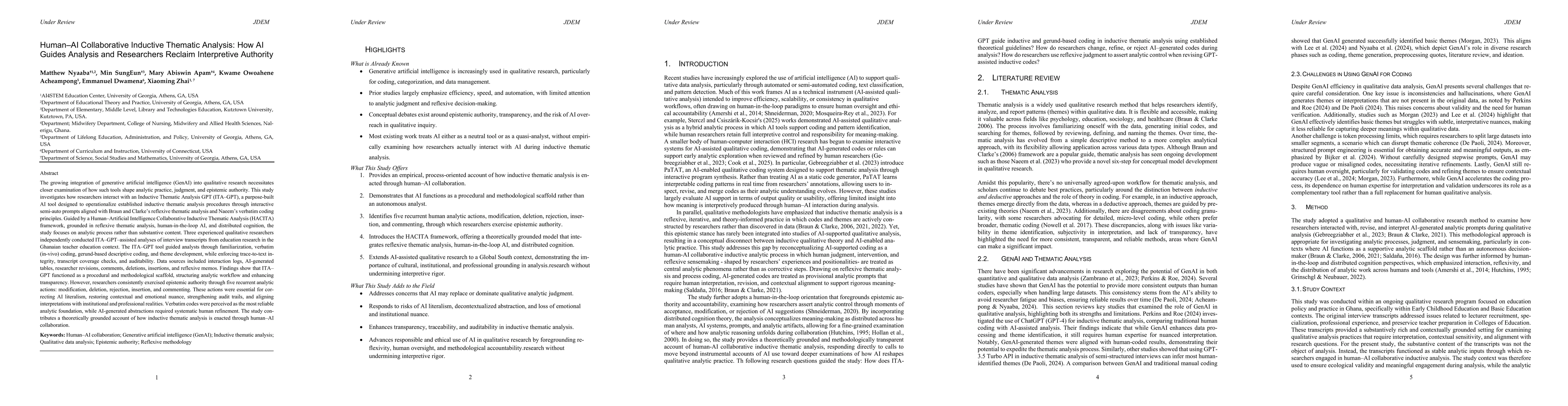 Thumbnail for Human-AI Collaborative Inductive Thematic Analysis: AI Guided Analysis and Human Interpretive Authority
