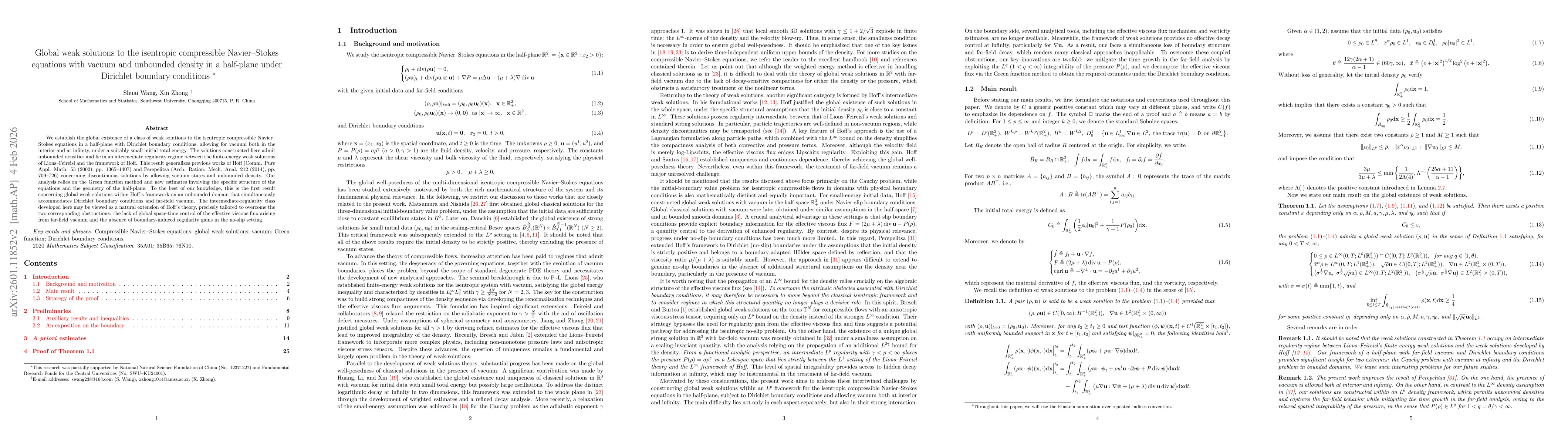 Thumbnail for Global weak solutions to the isentropic compressible Navier--Stokes equations with vacuum and unbounded density in a half-plane under Dirichlet boundary conditions