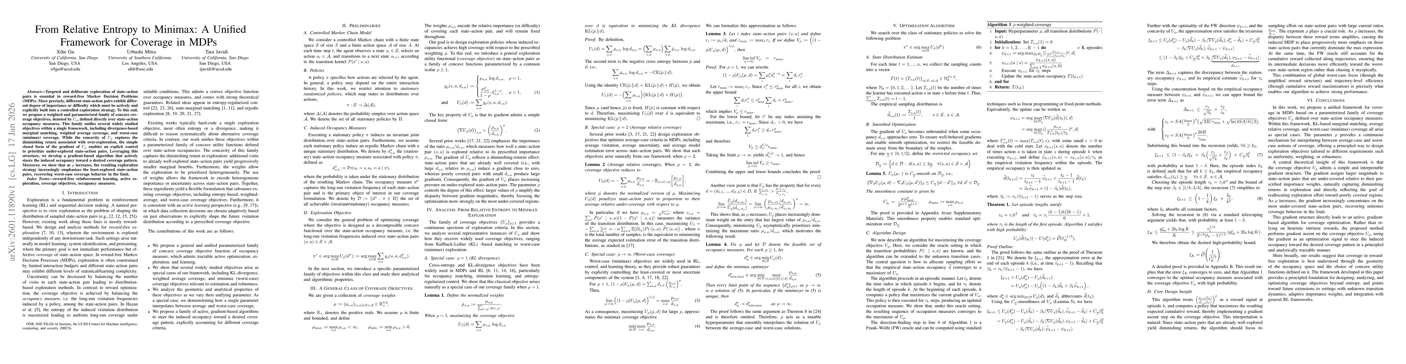 Thumbnail for From Relative Entropy to Minimax: A Unified Framework for Coverage in MDPs