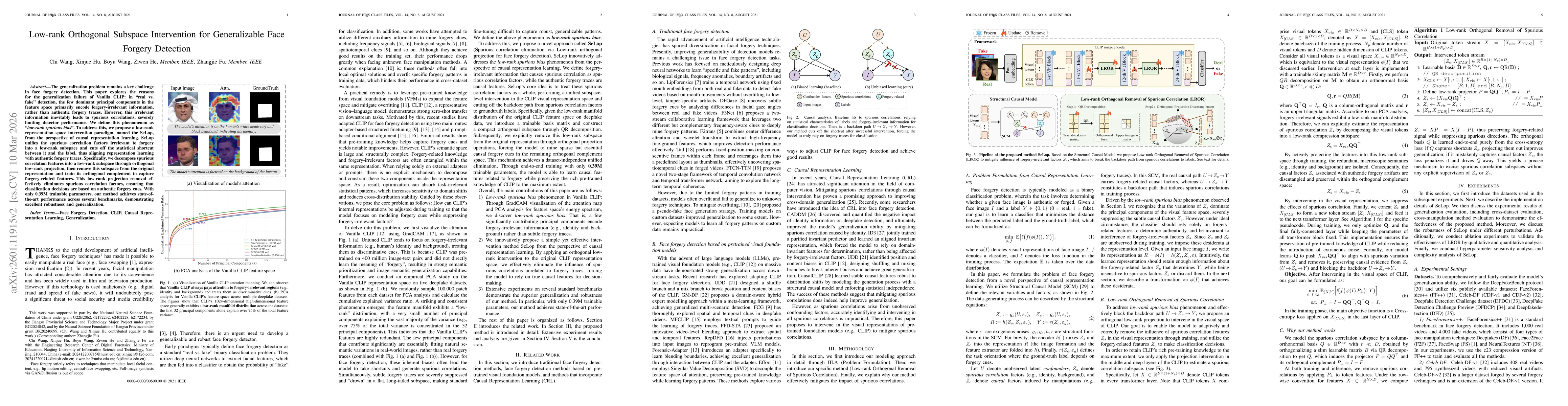 Thumbnail for From Spurious to Causal: Low-rank Orthogonal Subspace Intervention for Generalizable Face Forgery Detection