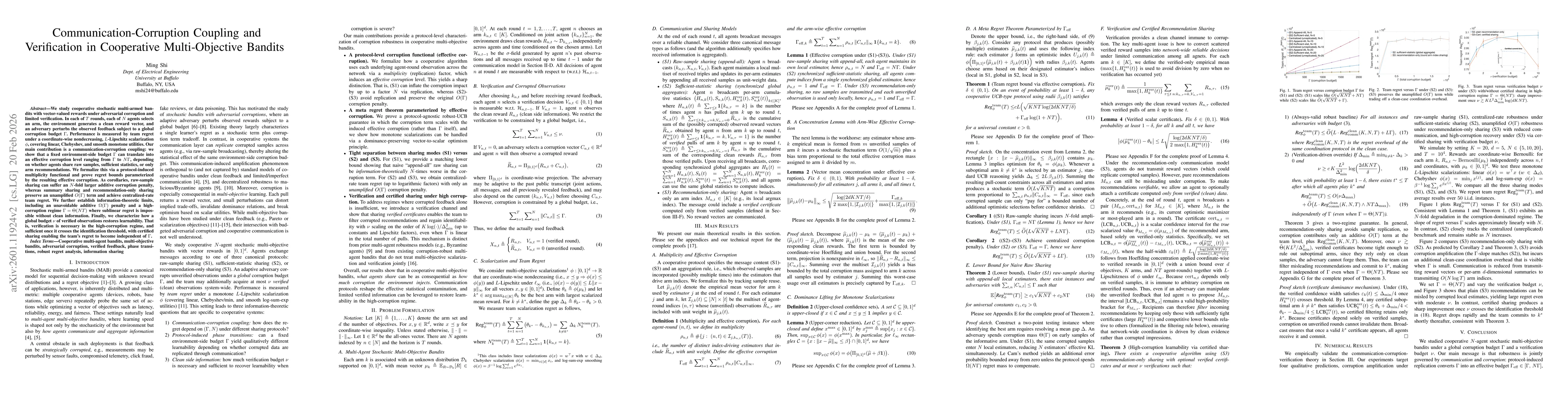 Thumbnail for Communication-Corruption Coupling and Verification in Cooperative Multi-Objective Bandits