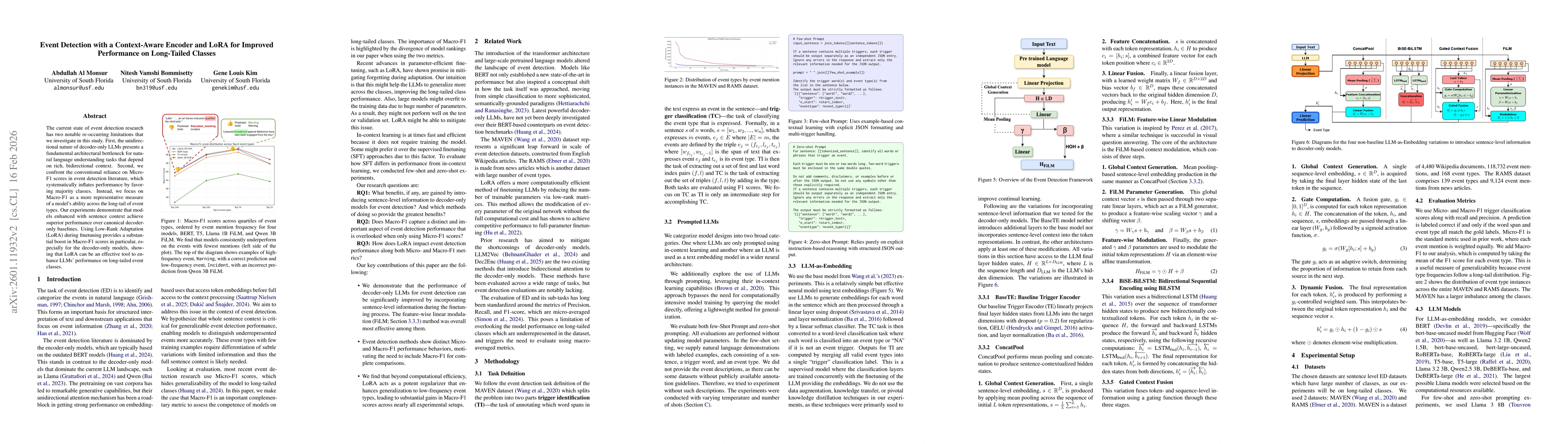 Thumbnail for Event Detection with a Context-Aware Encoder and LoRA for Improved Performance on Long-Tailed Classes