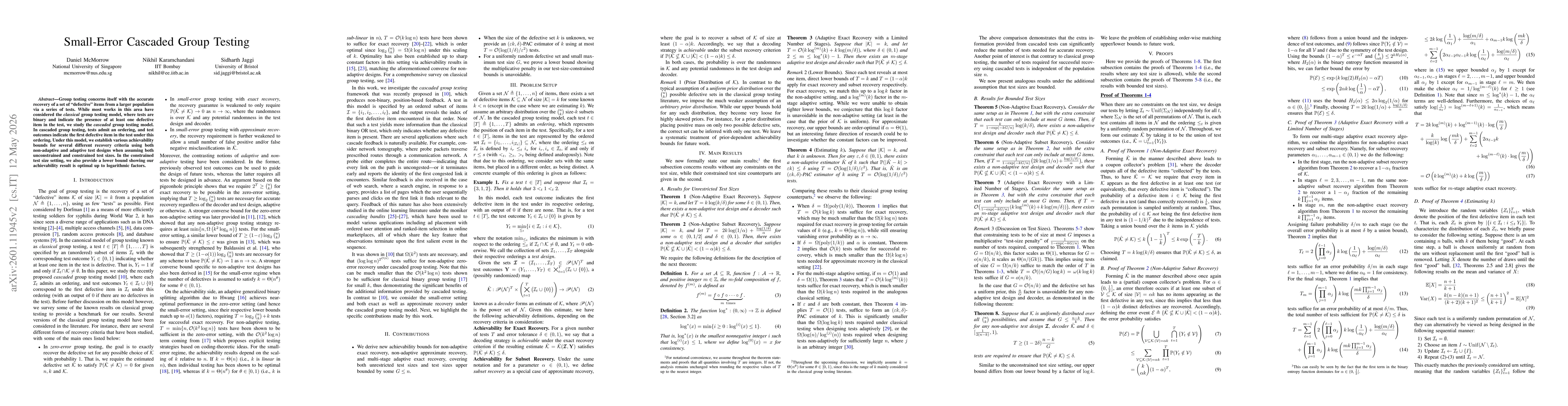 Thumbnail for Small-Error Cascaded Group Testing