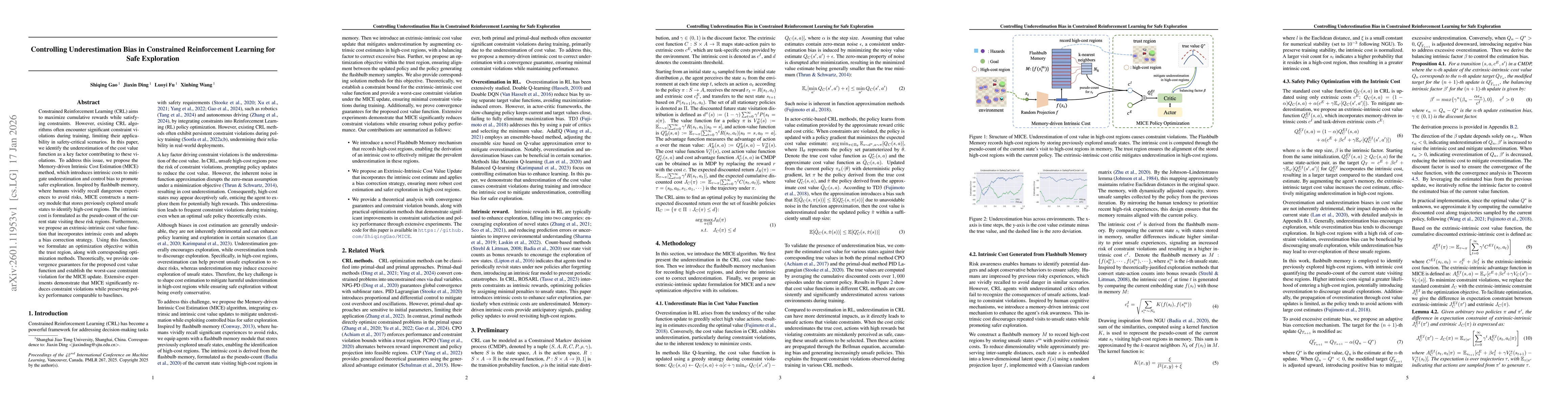 Thumbnail for Controlling Underestimation Bias in Constrained Reinforcement Learning for Safe Exploration
