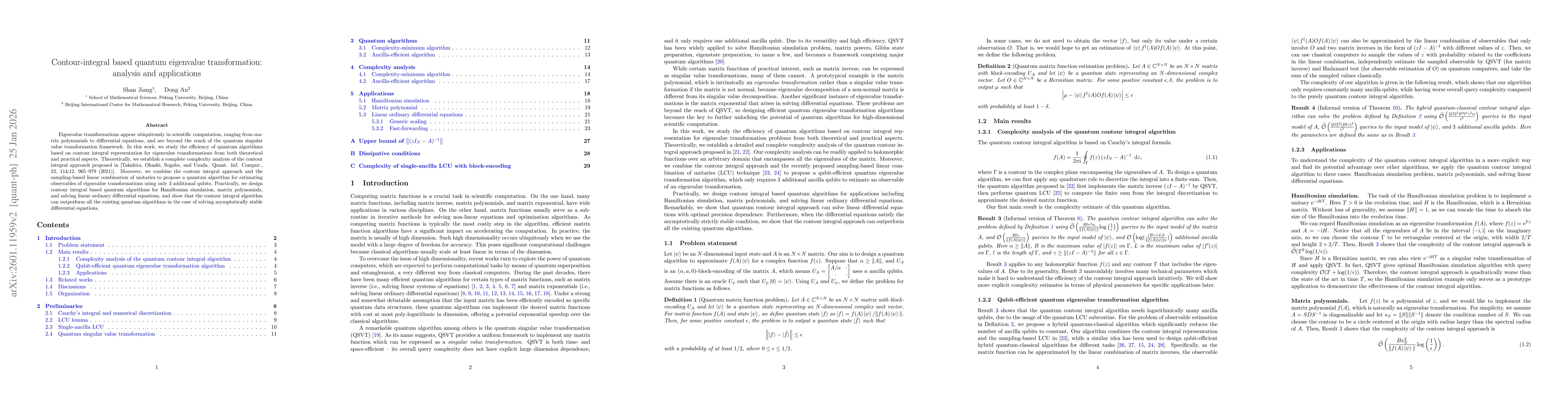 Thumbnail for Contour-integral based quantum eigenvalue transformation: analysis and applications