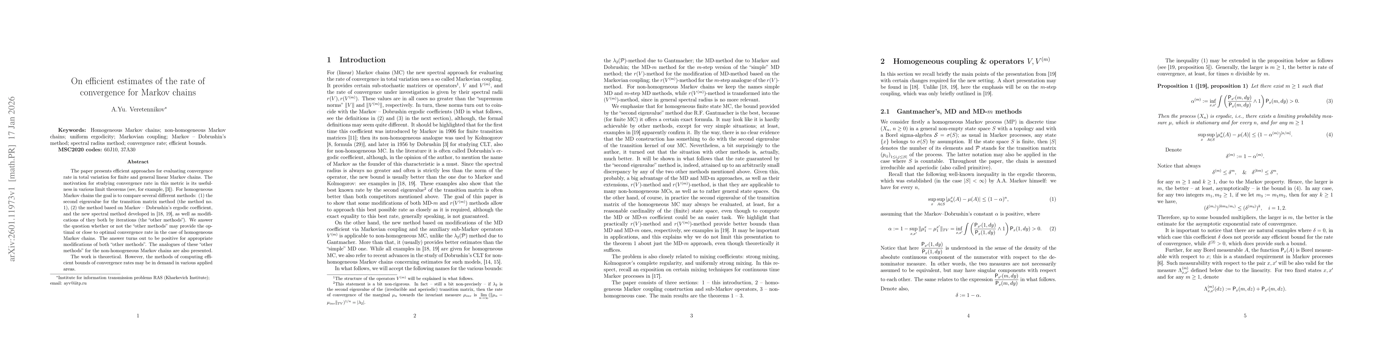 Thumbnail for On efficient estimates of the rate of convergence for Markov chains