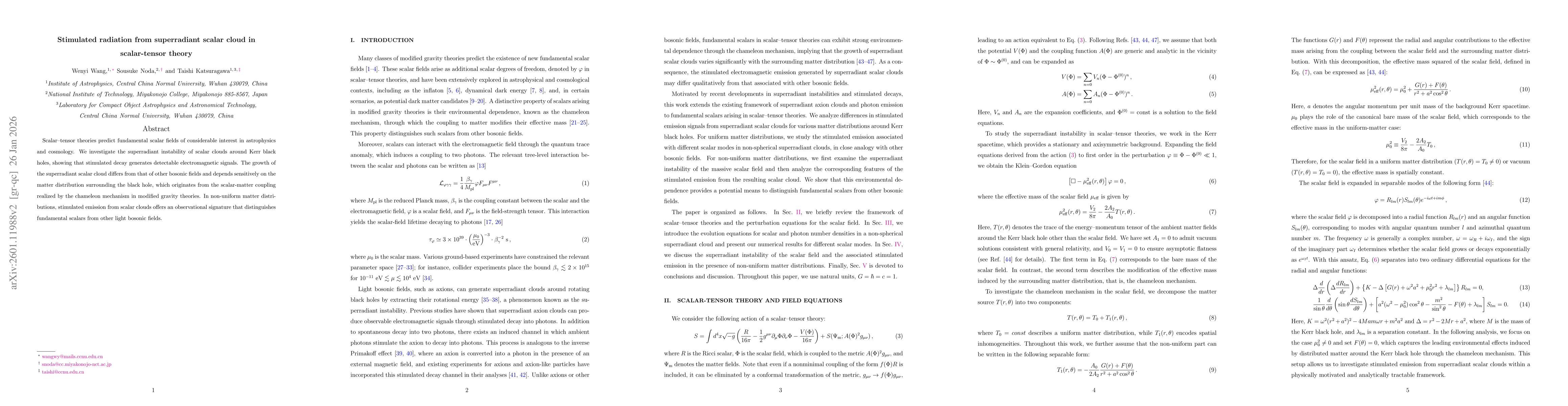 Thumbnail for Stimulated radiation from superradiant scalar cloud in scalar-tensor theory