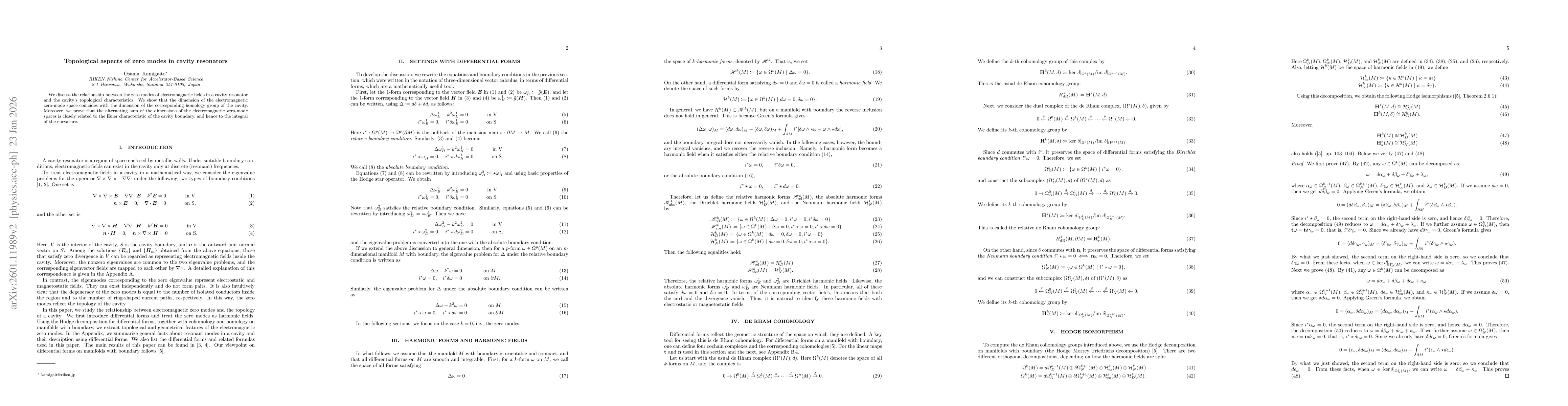 Thumbnail for Topological aspects of zero modes in cavity resonators