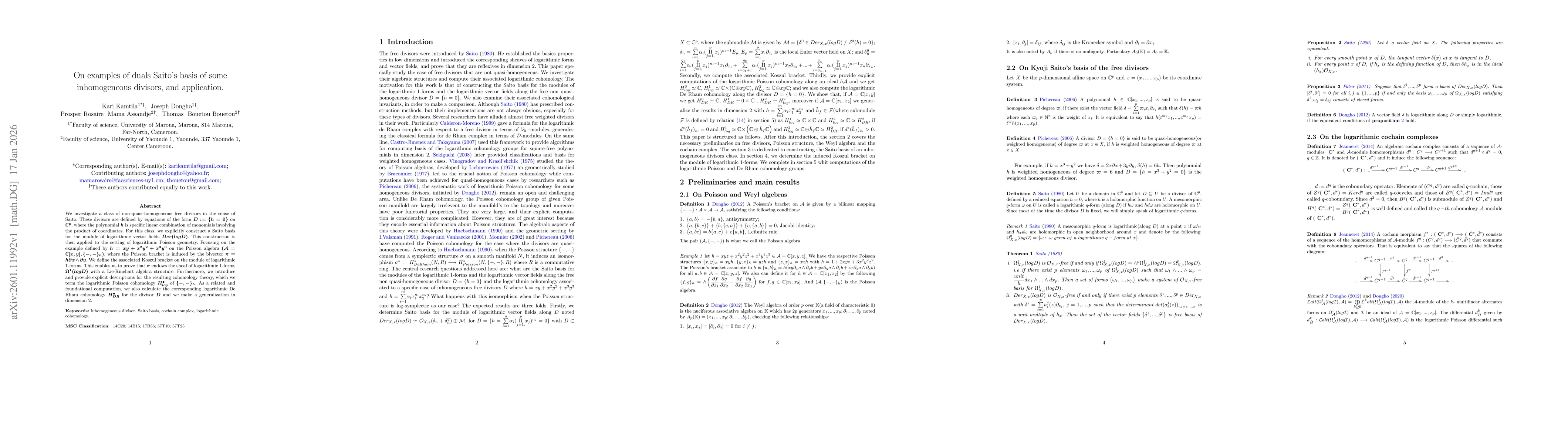 Thumbnail for On examples of duals Saito's basis of some inhomogeneous divisors, and application