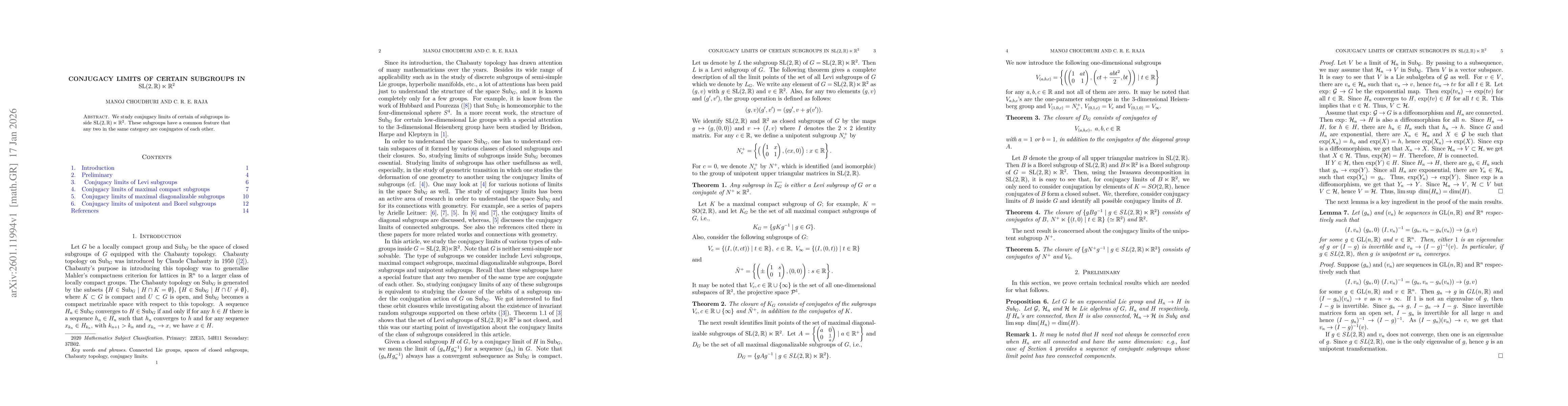 Thumbnail for Conjugacy limits of certain subgroups in $\SL(2,\mathbb{R})\ltimes\mathbb{R}^2$