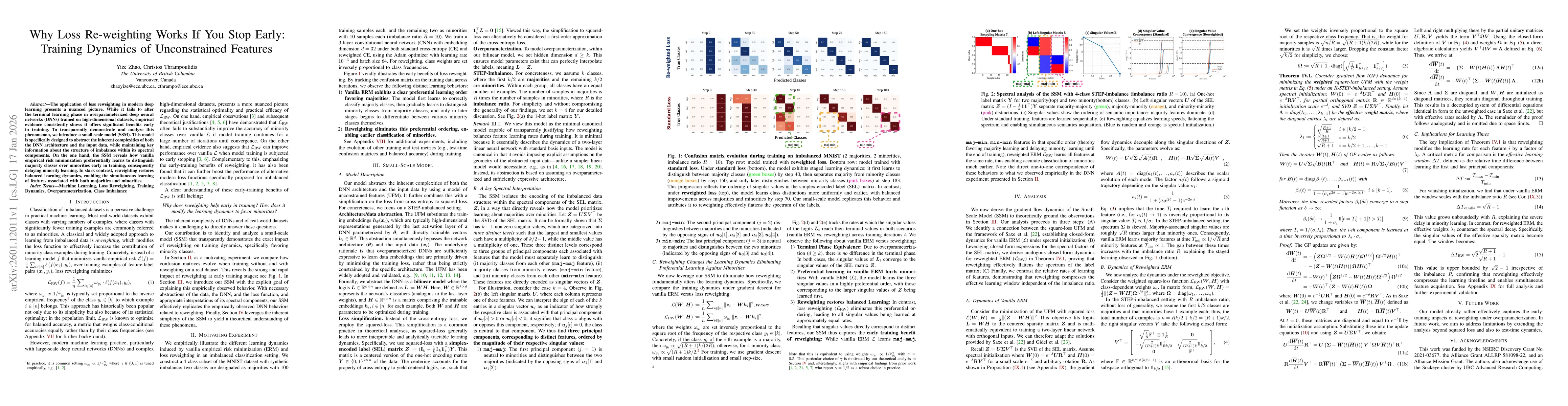 Thumbnail for Why Loss Re-weighting Works If You Stop Early: Training Dynamics of Unconstrained Features