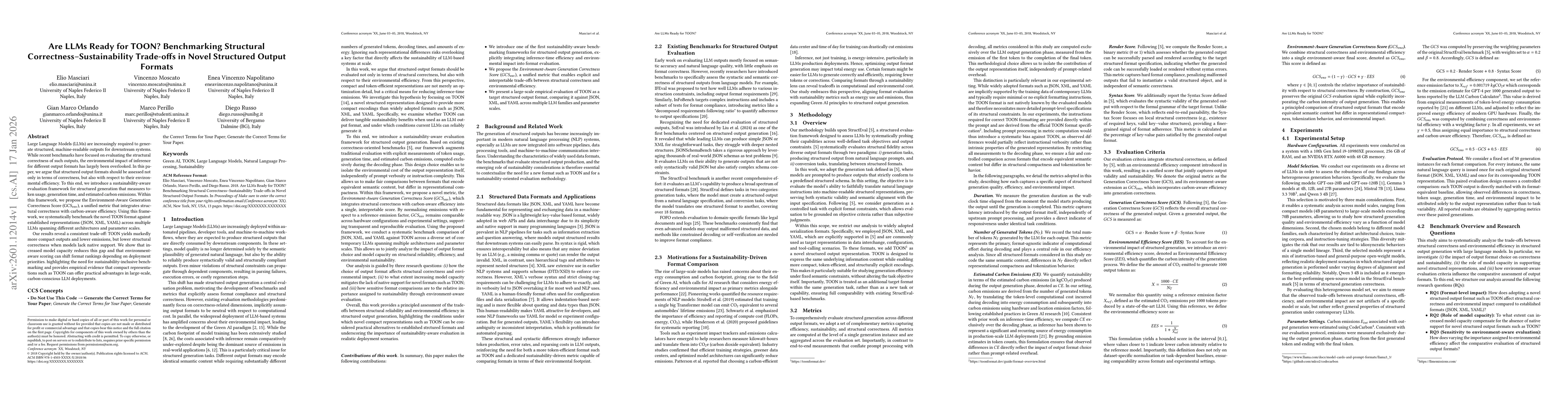 Thumbnail for Are LLMs Ready for TOON? Benchmarking Structural Correctness-Sustainability Trade-offs in Novel Structured Output Formats