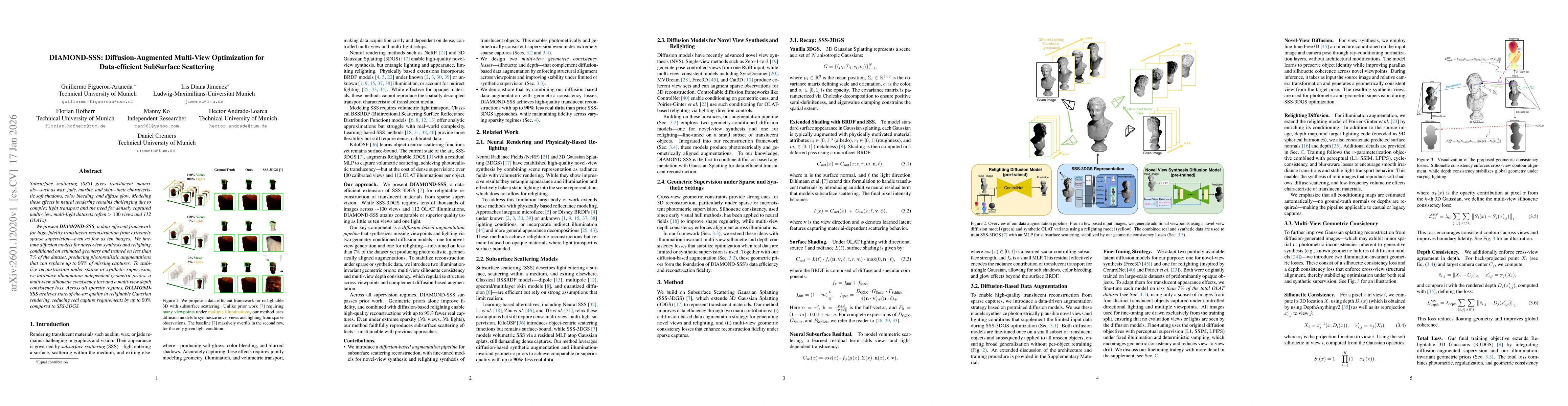 Thumbnail for DIAMOND-SSS: Diffusion-Augmented Multi-View Optimization for Data-efficient SubSurface Scattering