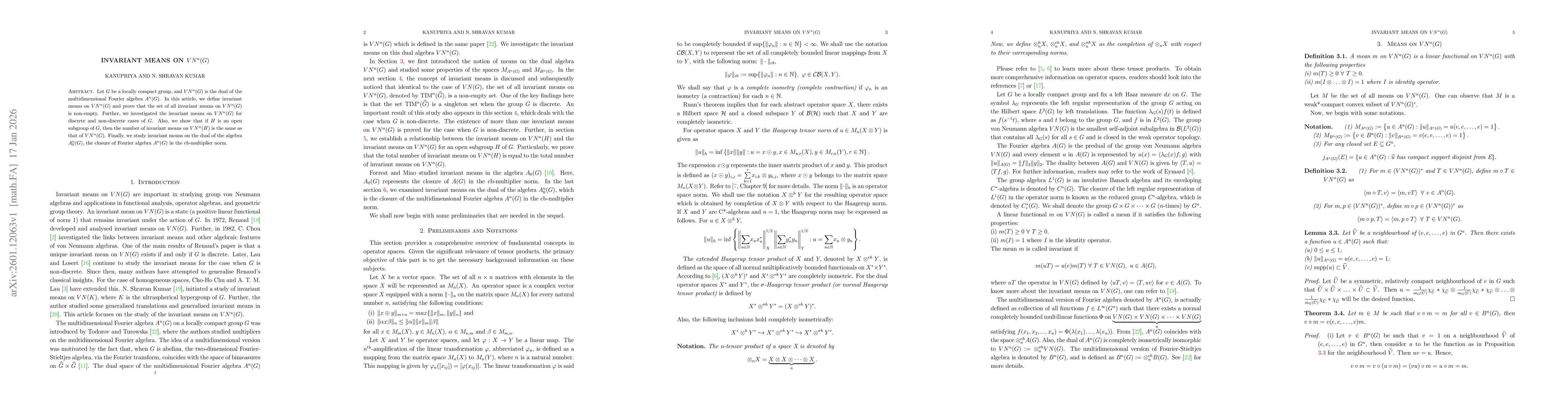 Thumbnail for Invariant Means on $VN^n(G)$
