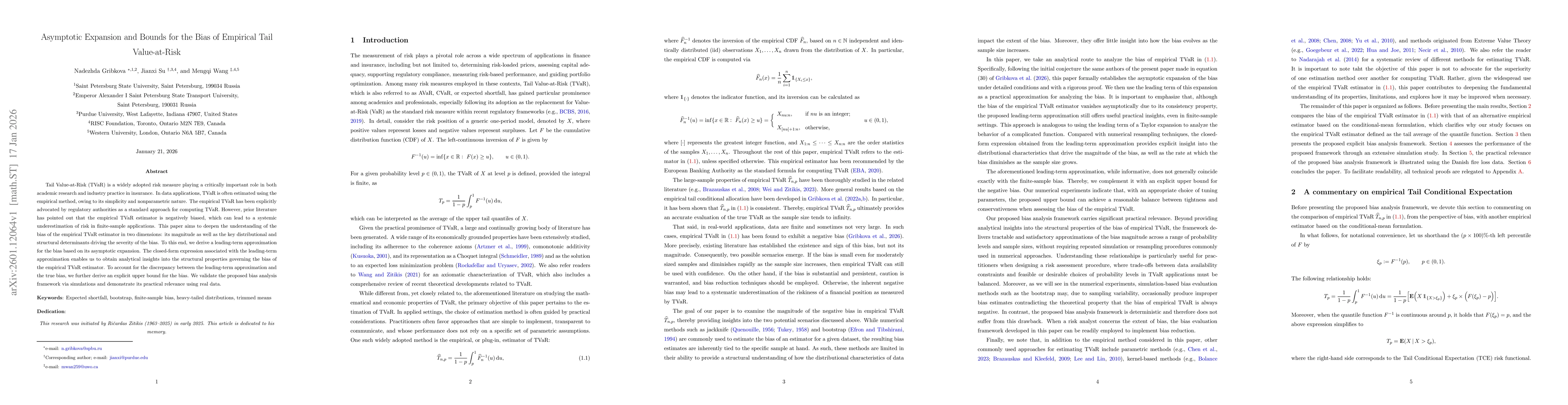 Thumbnail for Expansion and Bounds for the Bias of Empirical Tail Value-at-Risk